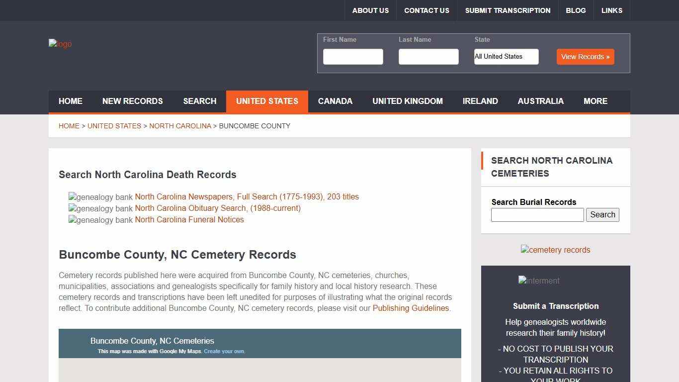 Buncombe County Cemetery Records, North Carolina Genealogy