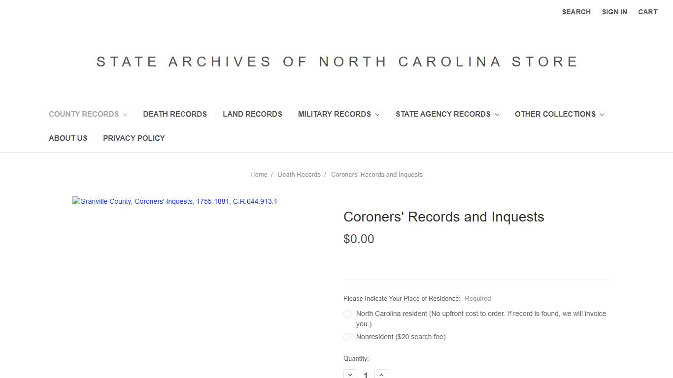 Coroners' Records and Inquests - State Archives of North Carolina Store
