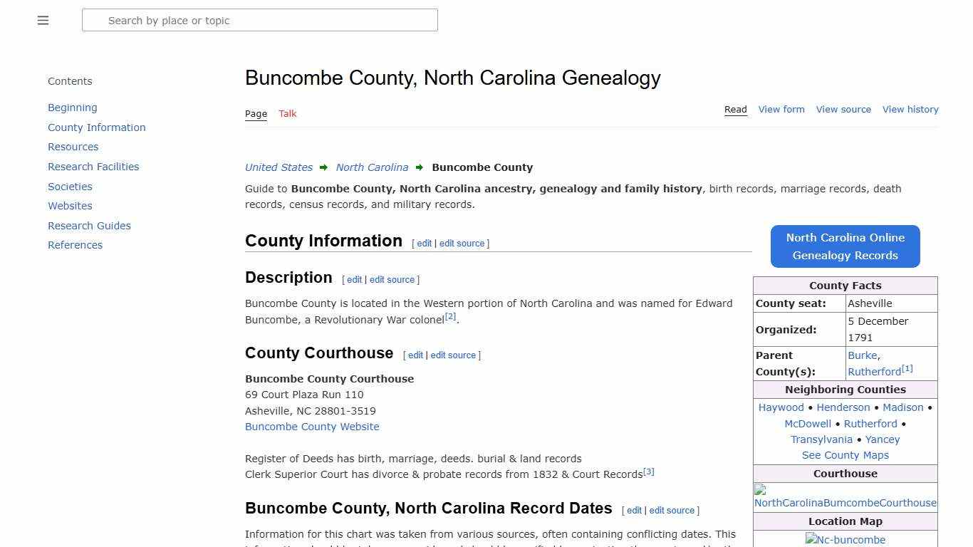 Buncombe County, North Carolina Genealogy • FamilySearch